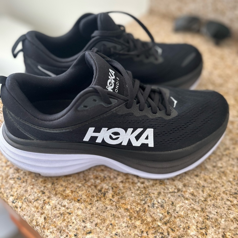 Hoka Bondi 8 Black and White Athletic Sneakers